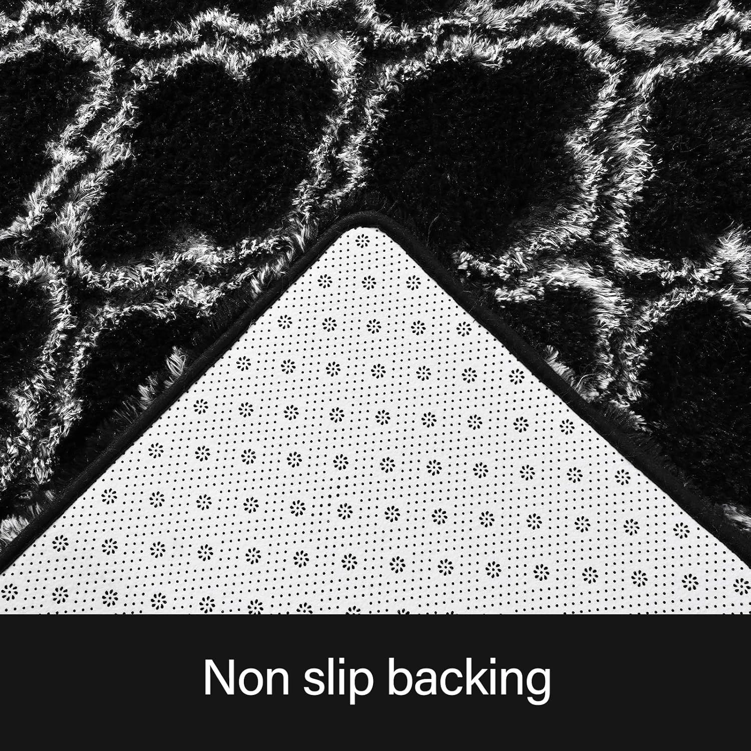 LOCHAS Luxury Shag Area Rug 2x6 Feet Geometric Plush Fluffy Rugs, Extra Soft Carpet Moroccan Rugs for Bedroom Living Room Dorm Kids, High Pile Shaggy Floor Rug Decor, Black/White