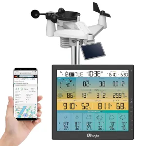Logia 21-in-1 Wireless Weather Station with 7-in-1 Solar Sensor Array, 6-Day Forecast, Wi-Fi, Large 10" Color Display, Wind Speed/Direction, Rainfall, UV Index, Light Intensity, Temperature & Humidity