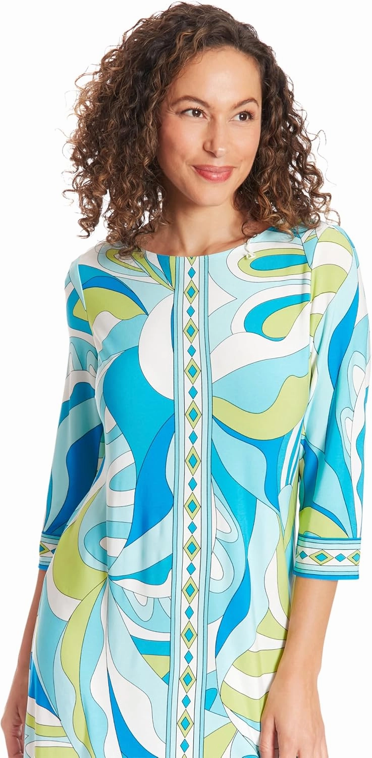 London Times Women's Knee-Length Shift Dress-3/4 Sleeves with Decorative Trim-Versatile Cocktail Dresses