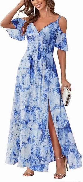 Long Chiffon Junior Bridesmaids Dresses for Women Wedding Party Dress Formal Military Ball Gown ABC095