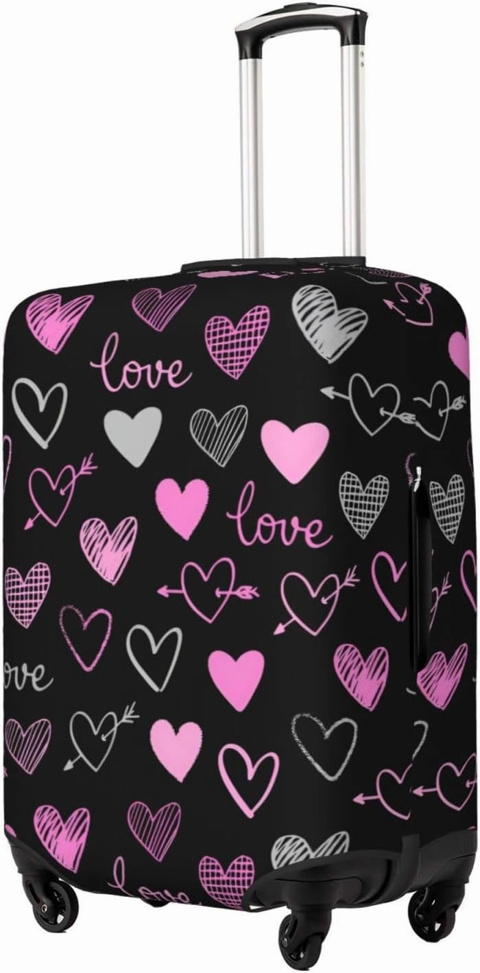 Love Hearts Valentine's Day Travel Luggage Cover Fits 18-32 Inch Luggage, Elastic Suitcase Cover Protector with Concealed Zipper for Wheeled Suitcase Tsa Approved