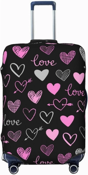 Love Hearts Valentine's Day Travel Luggage Cover Fits 18-32 Inch Luggage, Elastic Suitcase Cover Protector with Concealed Zipper for Wheeled Suitcase Tsa Approved
