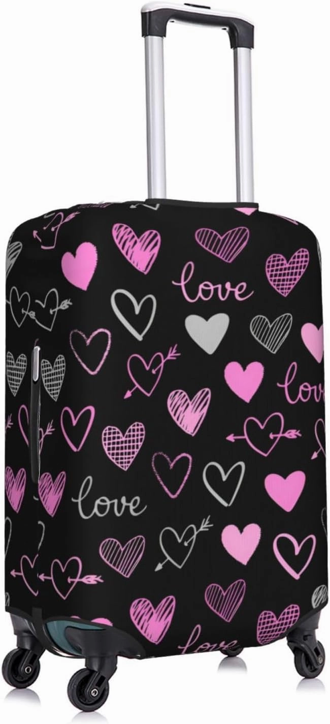 Love Hearts Valentine's Day Travel Luggage Cover Fits 18-32 Inch Luggage, Elastic Suitcase Cover Protector with Concealed Zipper for Wheeled Suitcase Tsa Approved