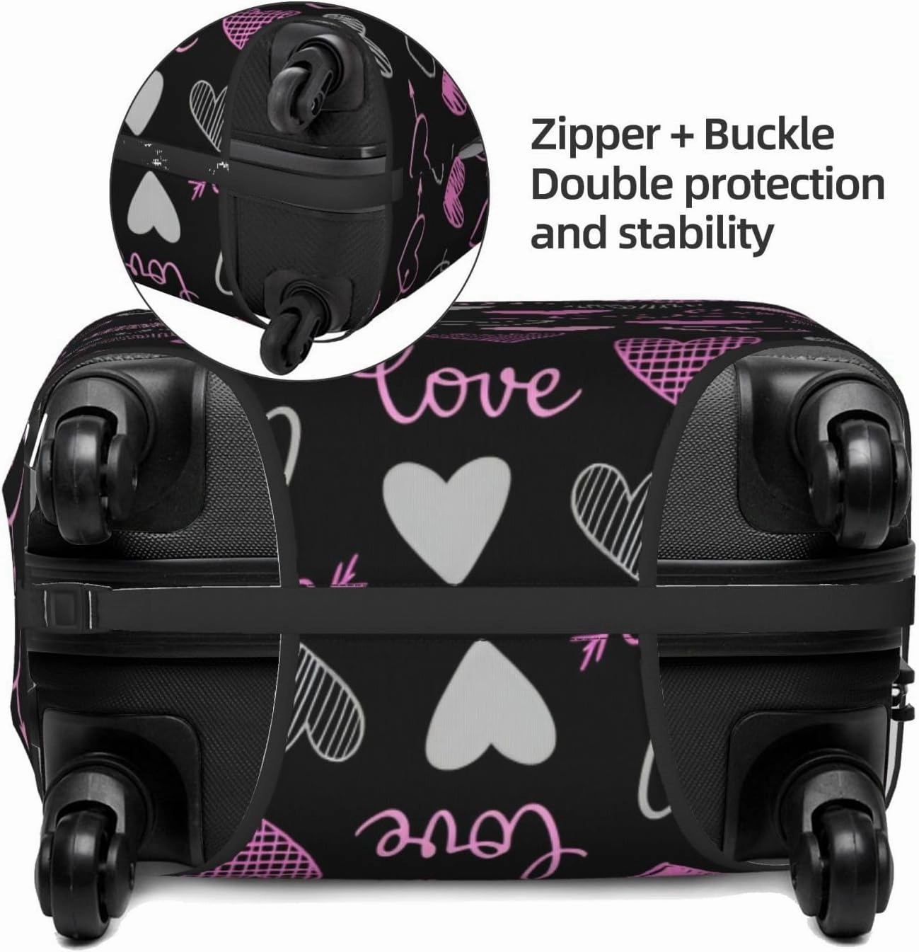 Love Hearts Valentine's Day Travel Luggage Cover Fits 18-32 Inch Luggage, Elastic Suitcase Cover Protector with Concealed Zipper for Wheeled Suitcase Tsa Approved