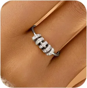 LOVECOM S925 Sterling Silver Fidget Anti Anxiety Rings With Cubic Zirconia Beads Spinner Ring for Women 14k Gold Plated Stress Relief Spinning Ring Jewelry Christmas Gifts for Mom to Daughter
