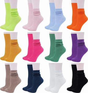 Lovful 12 Pack Women's Solid Color Roll Top Cotton Crew Socks,12 Pack,One Size