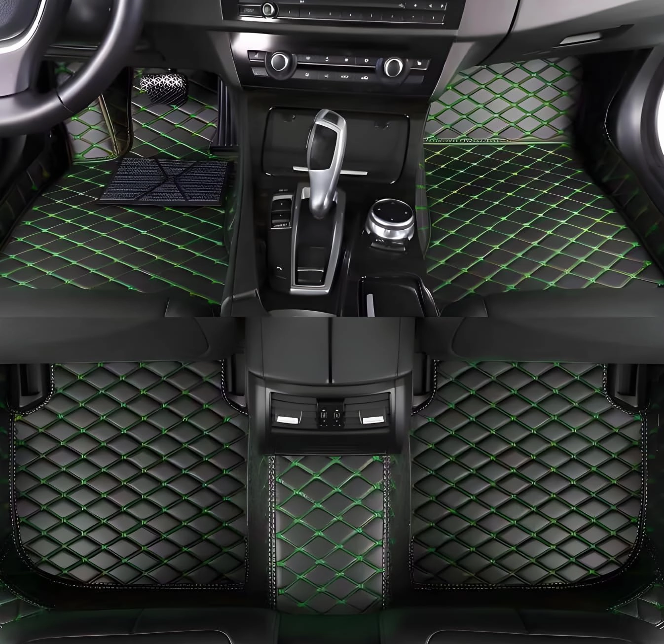 Luxury Leather Car Floor Mats for 2009-2016 Hyundai Genesis Coupe- All-Weather, Easy to Clean, Premium Interior Protection (Black Green)