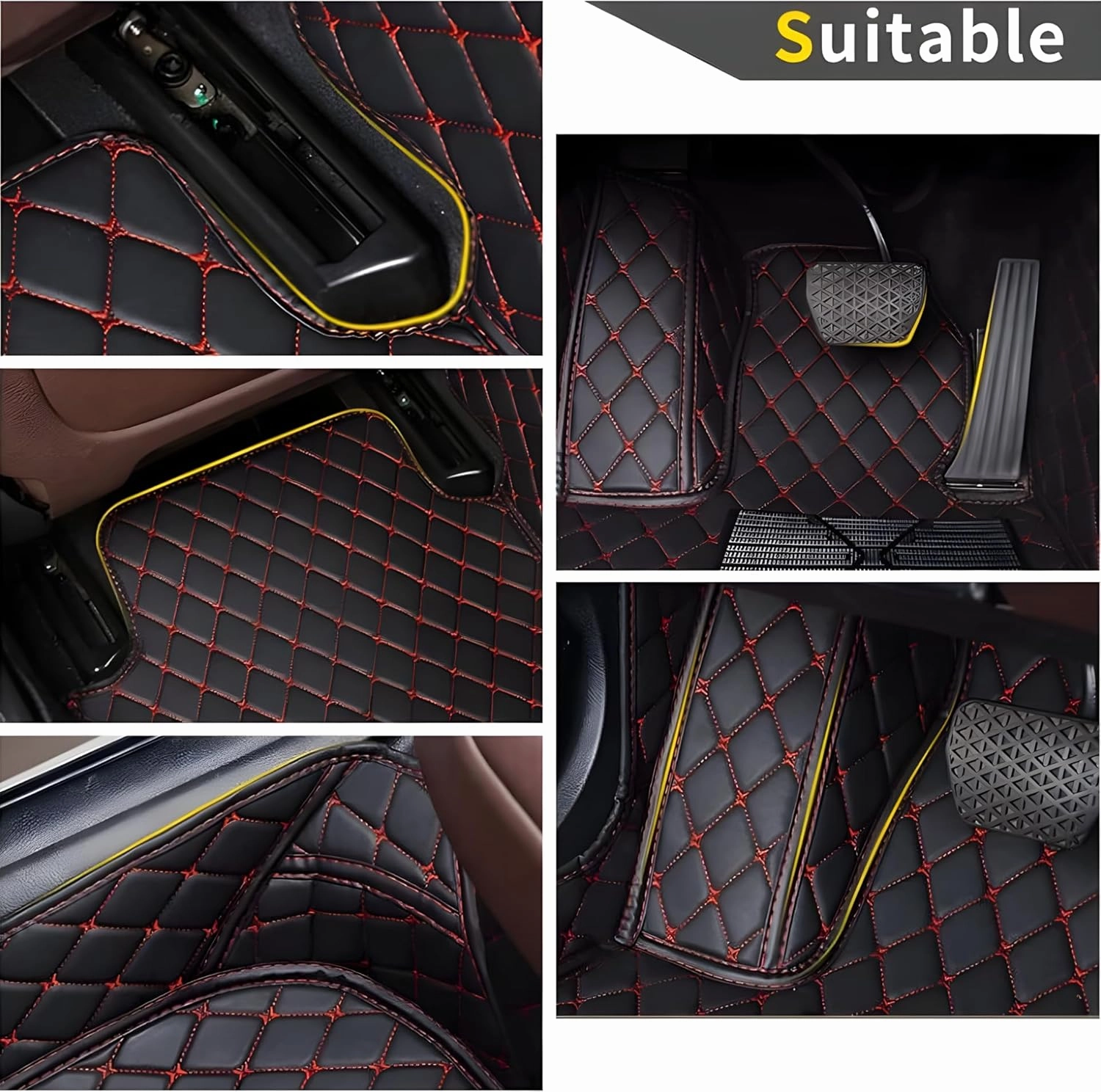 Luxury Leather Car Floor Mats for 2009-2016 Hyundai Genesis Coupe- All-Weather, Easy to Clean, Premium Interior Protection (Black Green)