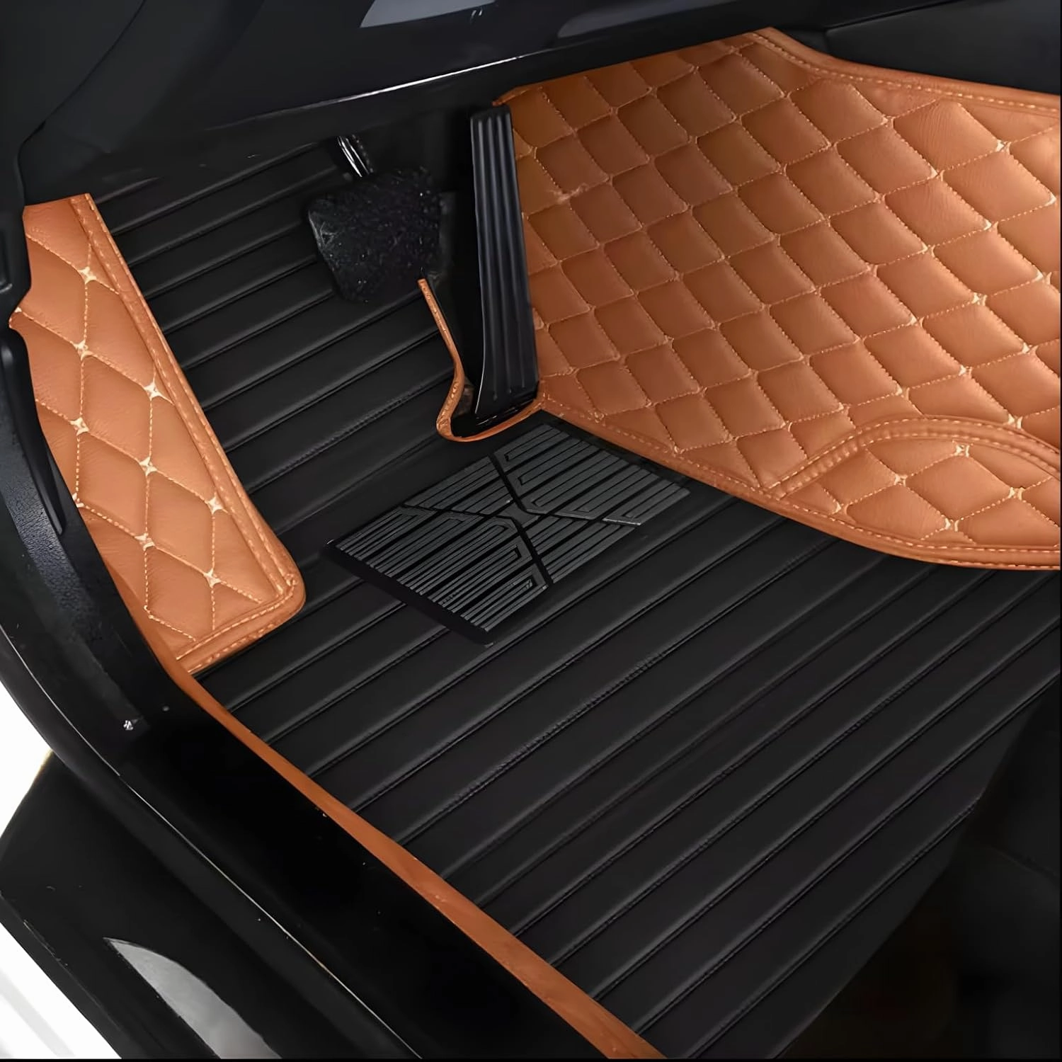 Luxury Leather Car Floor Mats for 2009-2016 Hyundai Genesis Coupe- All-Weather, Easy to Clean, Premium Interior Protection (Black Green)