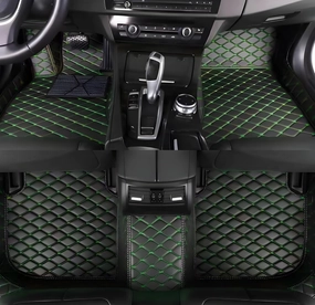 Luxury Leather Car Floor Mats for 2009-2016 Hyundai Genesis Coupe- All-Weather, Easy to Clean, Premium Interior Protection (Black Green)