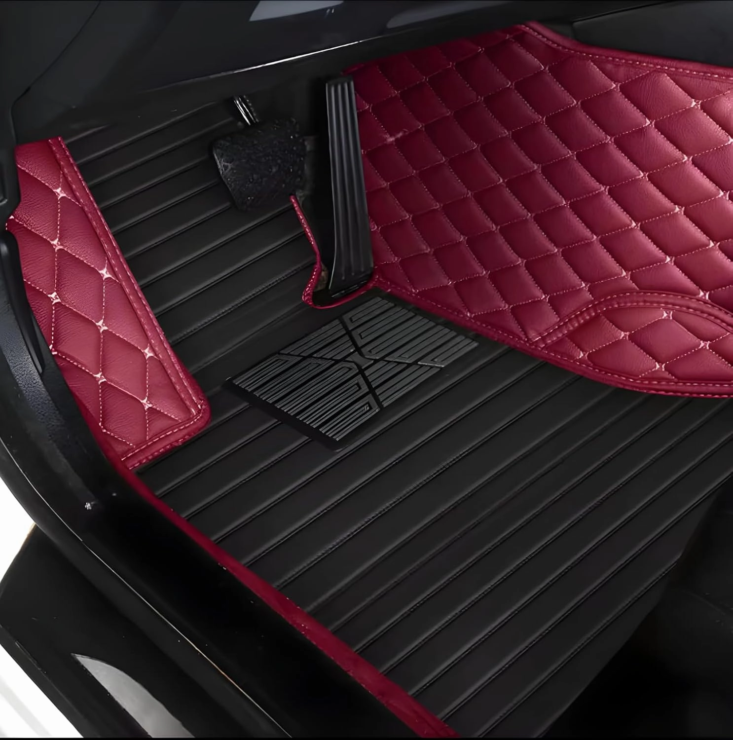 Luxury Leather Car Floor Mats for 2009-2016 Hyundai Genesis Coupe- All-Weather, Easy to Clean, Premium Interior Protection (Black Green)