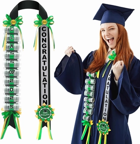 Lyrow Graduation Money Lei Class of 2025 Double Braided Lei Gift Graduation Cash Gifts Pull Ideas for High School College Party Supplies(Green)
