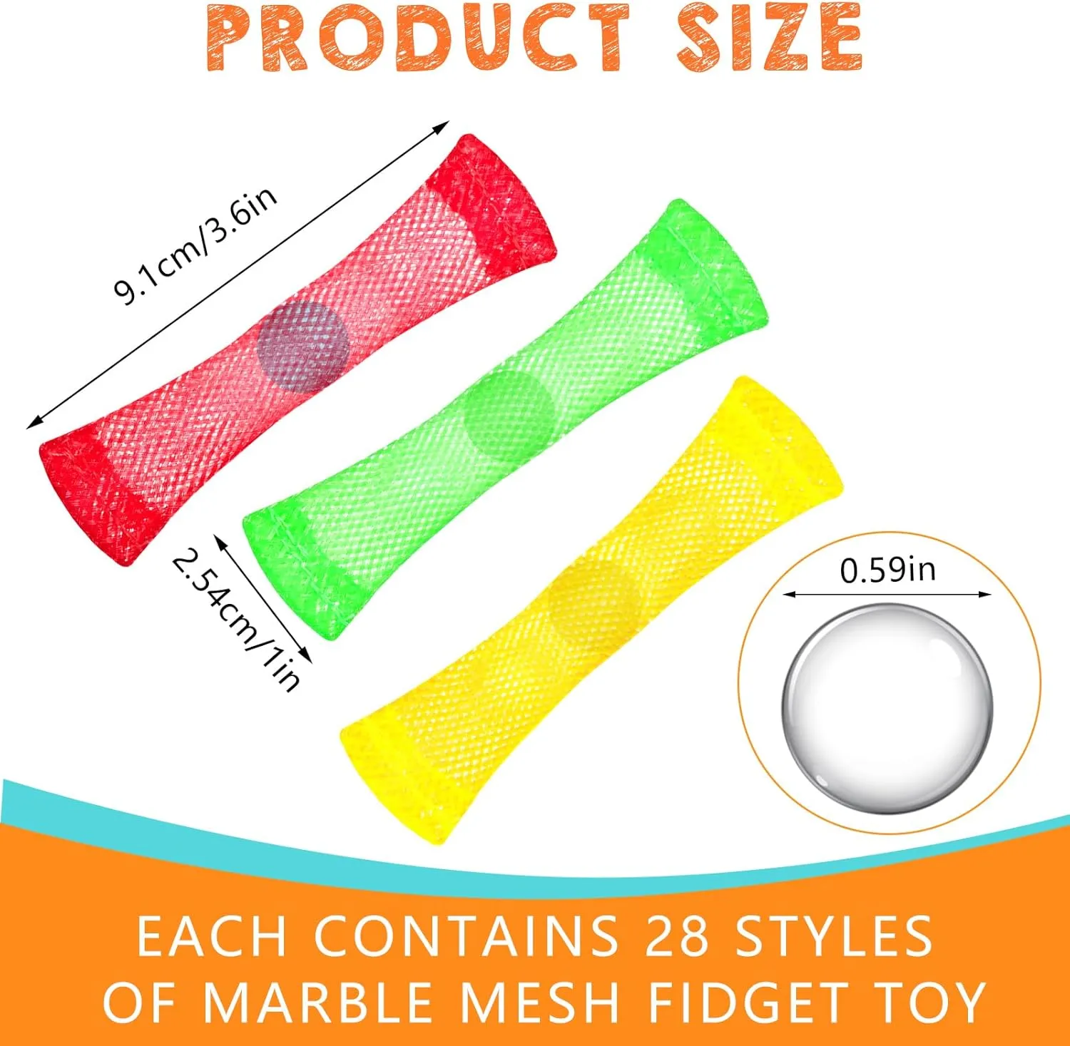 Macarrie 100 Pieces Marble Mesh Fidget Toy Stress Relieve Fidget Toy for Anxiety Sensory Quiet Marble Sensory Toys Silent Toys for School Office ADHD Add OCD Autism Gifts(Bright Style)