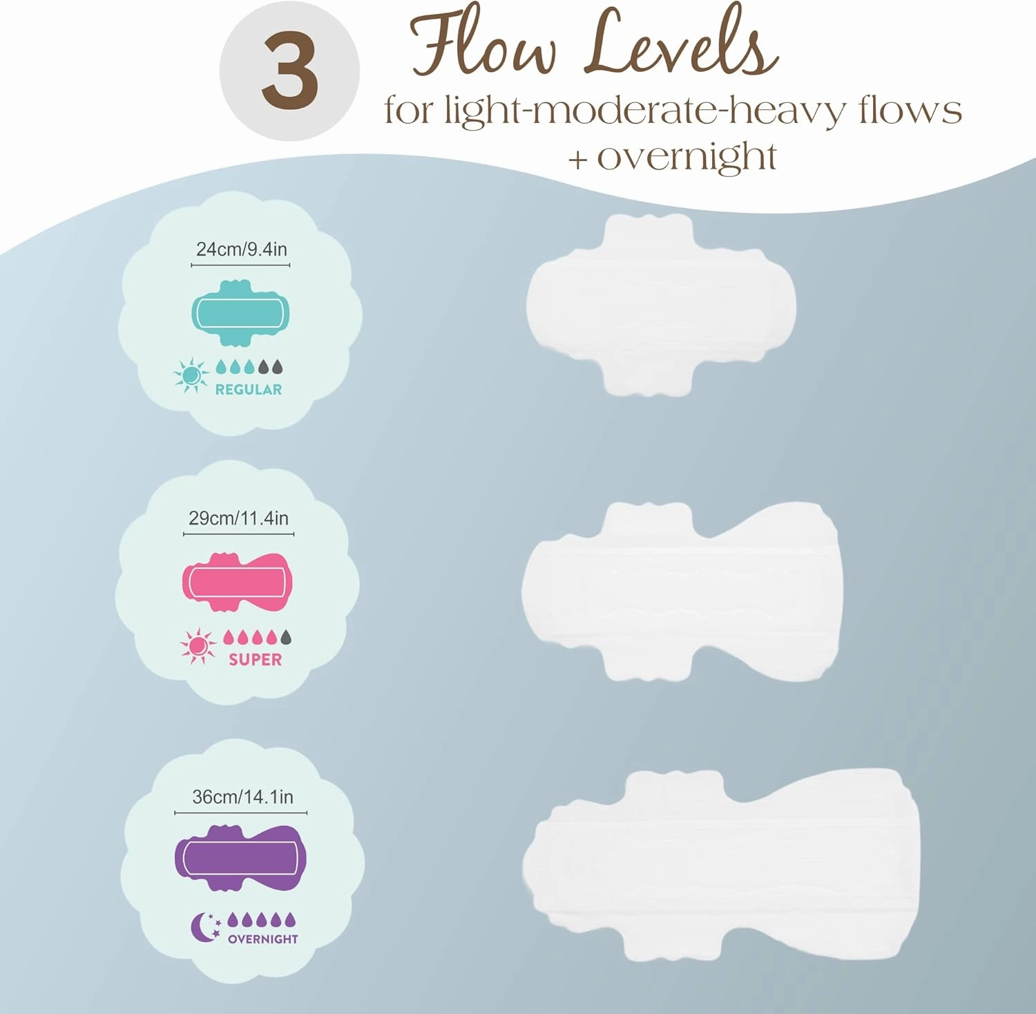 Maeves Thin Sanitary Pads with Wings for Women for Light, Heavy, Overnight Flow Soft - 30 Count