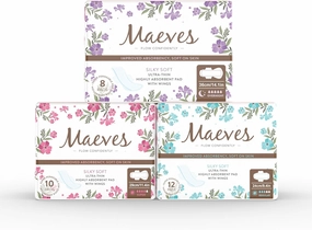 Maeves Thin Sanitary Pads with Wings for Women for Light, Heavy, Overnight Flow Soft - 30 Count