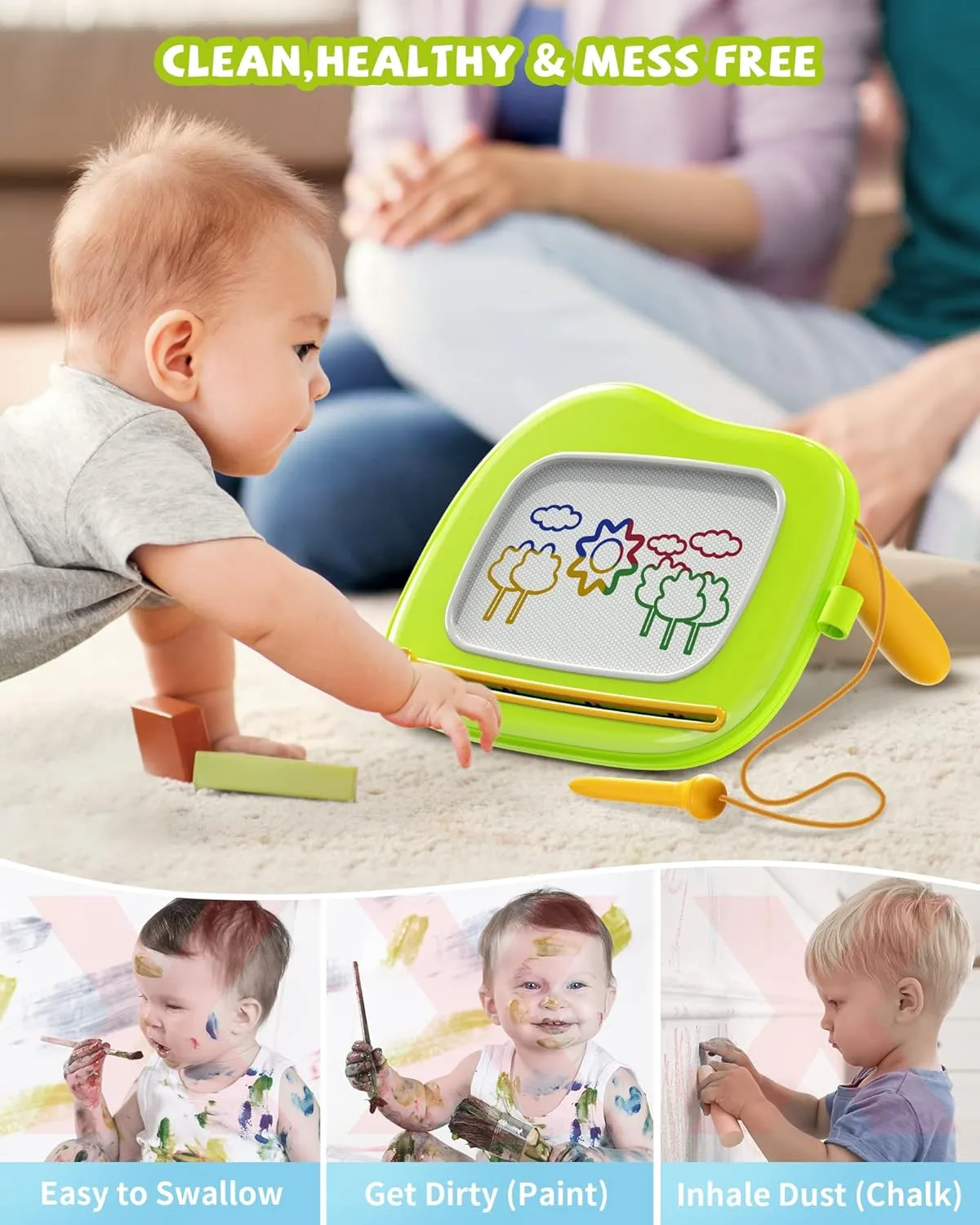 Magnetic Drawing Board, Doodle Board for Toddlers, Magnetic Writing Board, Preschool Learning and Educational Toys for 1 2 3 Years Old Girl Boy, Gift for Birthday Christmas New Year
