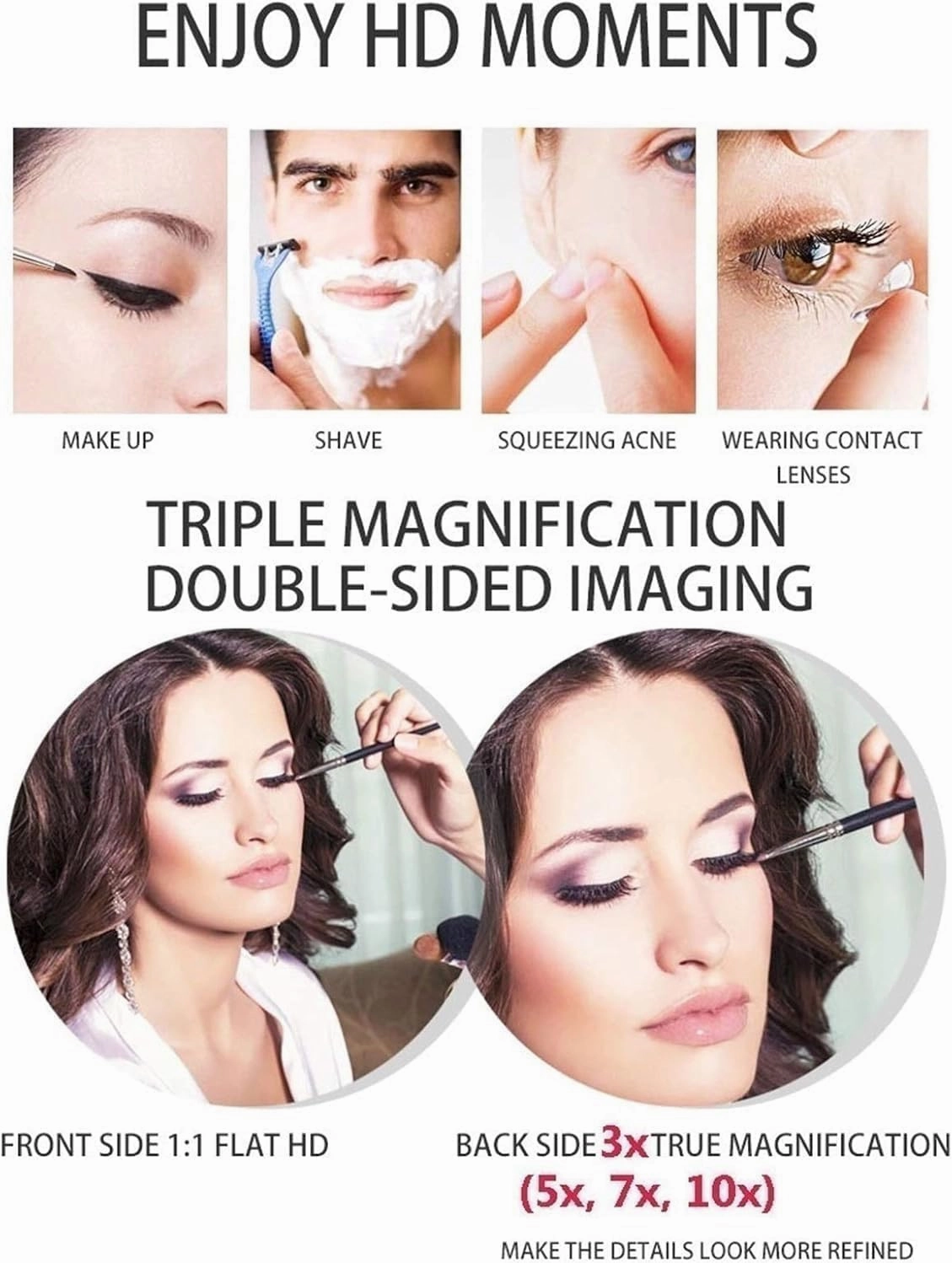 Makeup Mirror Wall Mounted Vanity Mirror Extendable 360 Rotation,Bathroom Shaving Mirror Cosmetic Vanity Mirror 8 Inch, USB Charging (Gold 10x Magnification)