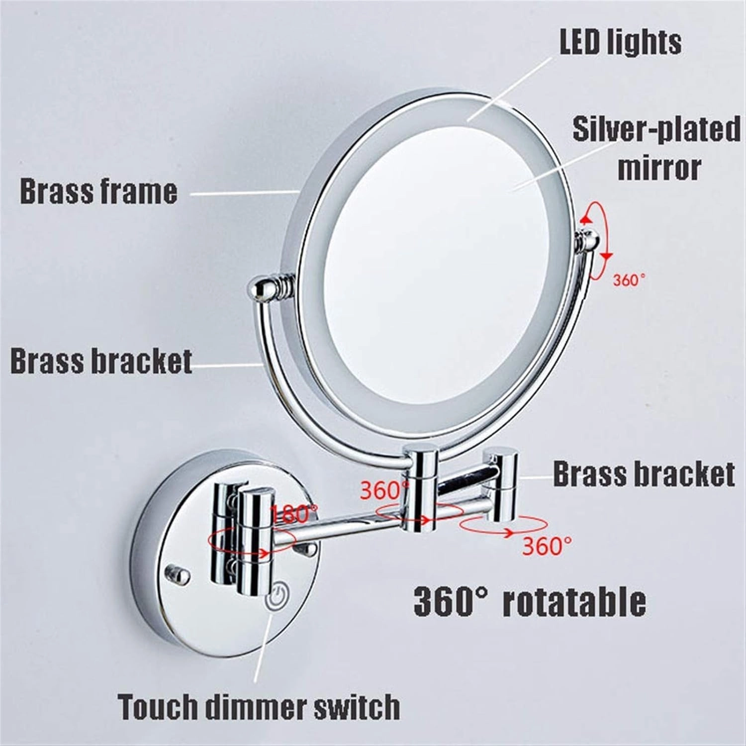 Makeup Mirror Wall Mounted Vanity Mirror Extendable 360 Rotation,Bathroom Shaving Mirror Cosmetic Vanity Mirror 8 Inch, USB Charging (Gold 10x Magnification)