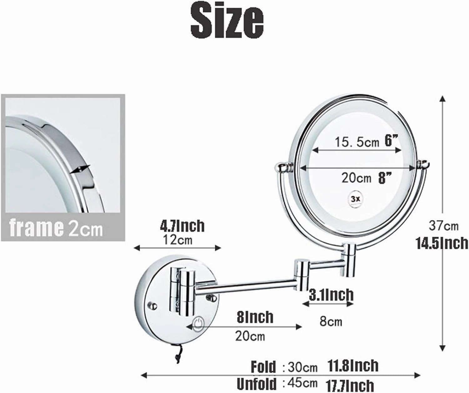 Makeup Mirror Wall Mounted Vanity Mirror Extendable 360 Rotation,Bathroom Shaving Mirror Cosmetic Vanity Mirror 8 Inch, USB Charging (Gold 10x Magnification)