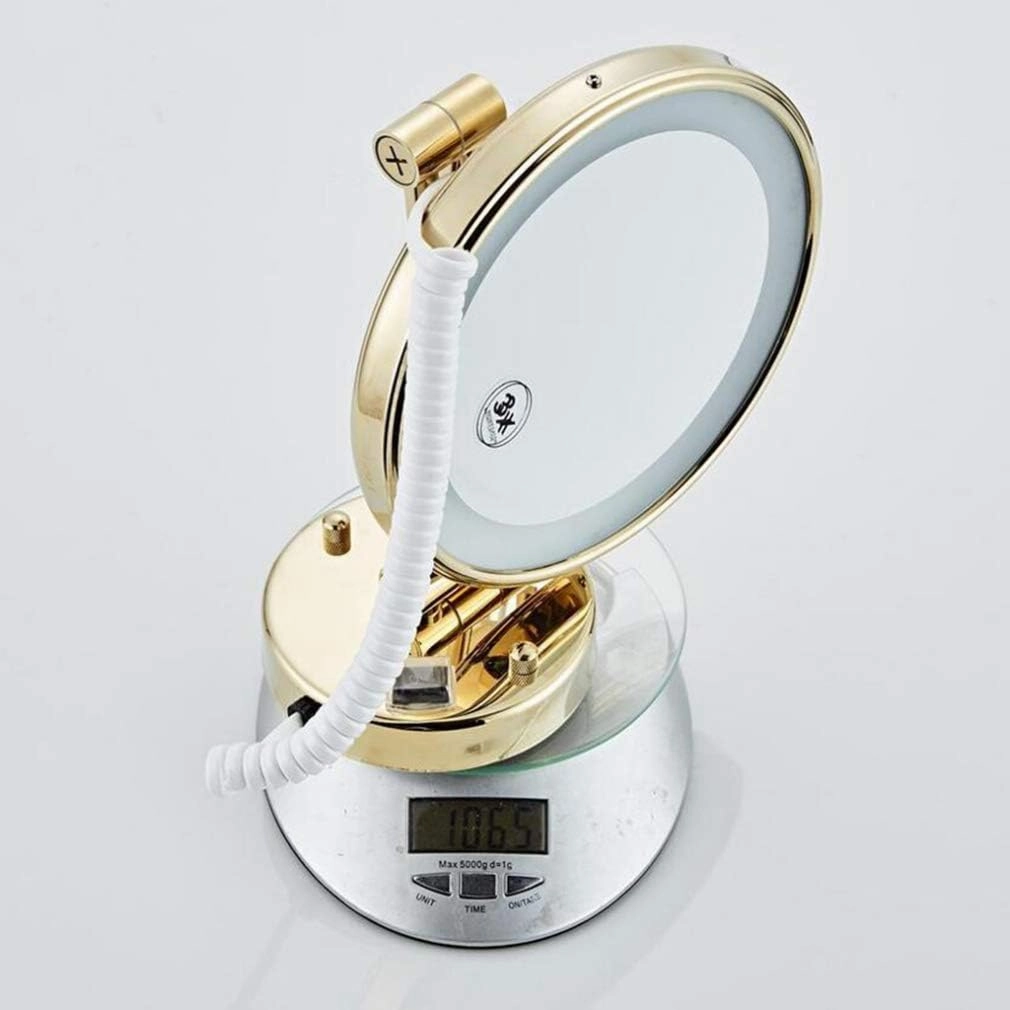 Makeup Vanity Mirror,3X Magnification Beauty Mirror Wall Mounted Bathroom Mirror 360°Swivel Extendable Cosmetic Mirror Powered by Plug,Gold (Gold 8.5inch)
