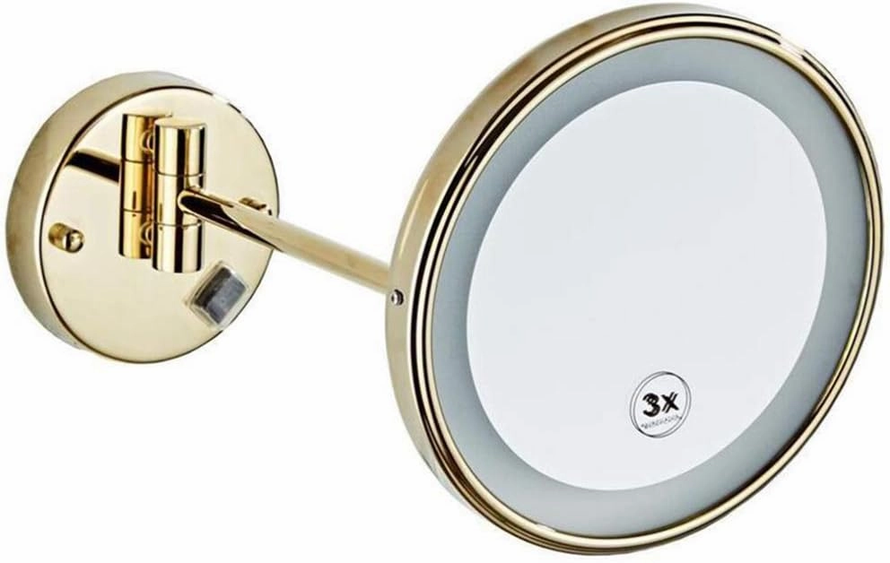 Makeup Vanity Mirror,3X Magnification Beauty Mirror Wall Mounted Bathroom Mirror 360°Swivel Extendable Cosmetic Mirror Powered by Plug,Gold (Gold 8.5inch)
