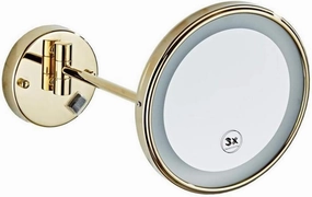 Makeup Vanity Mirror,3X Magnification Beauty Mirror Wall Mounted Bathroom Mirror 360°Swivel Extendable Cosmetic Mirror Powered by Plug,Gold (Gold 8.5inch)