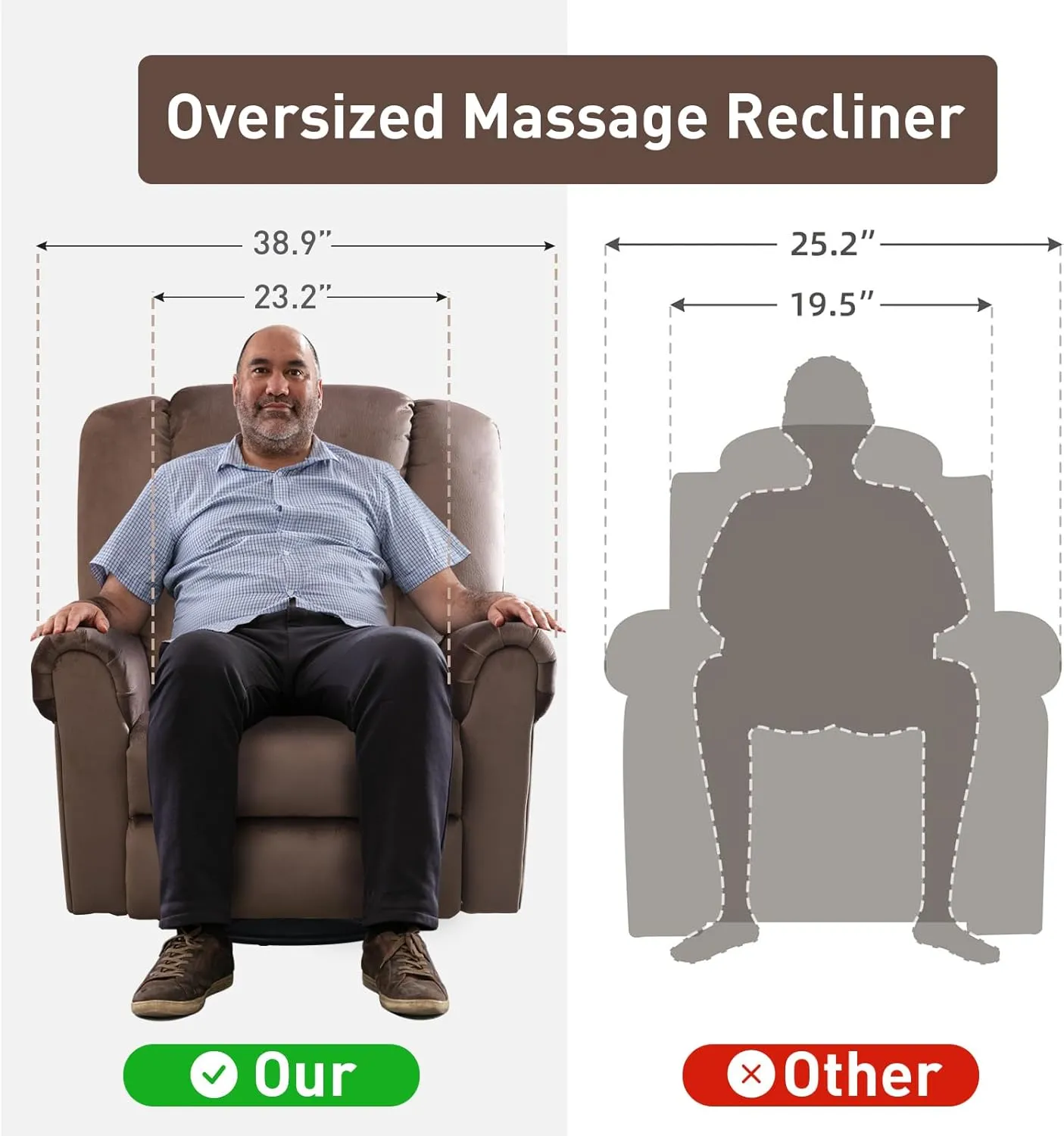 Manual Rocking Swivel Recliner with Massage and Heat, Oversized Soft Short Plush 360° Swivel Rocker Recliners with Side Pockets, Overstuffed Heavy Duty Reclining Sofa Chair for Living Room