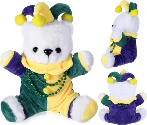 Mardi Gras Bear Party Decoration Mardi Gras Jester Stuffed Animals Toy with Beads for Carnival Mardi Gras Party Gift 7.8 Inches