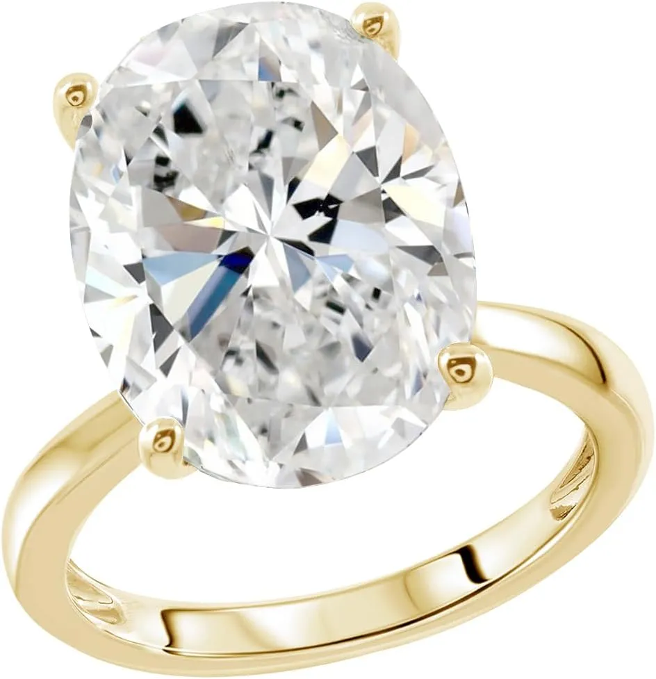 Marilyn Monroe 10-Carat Big Solitaire Ring For Women | 14K Gold Plated 925 Sterling Silver Glamorous Cocktail Ring | 100 Facet Cubic Zirconia CZ Simulated Diamond