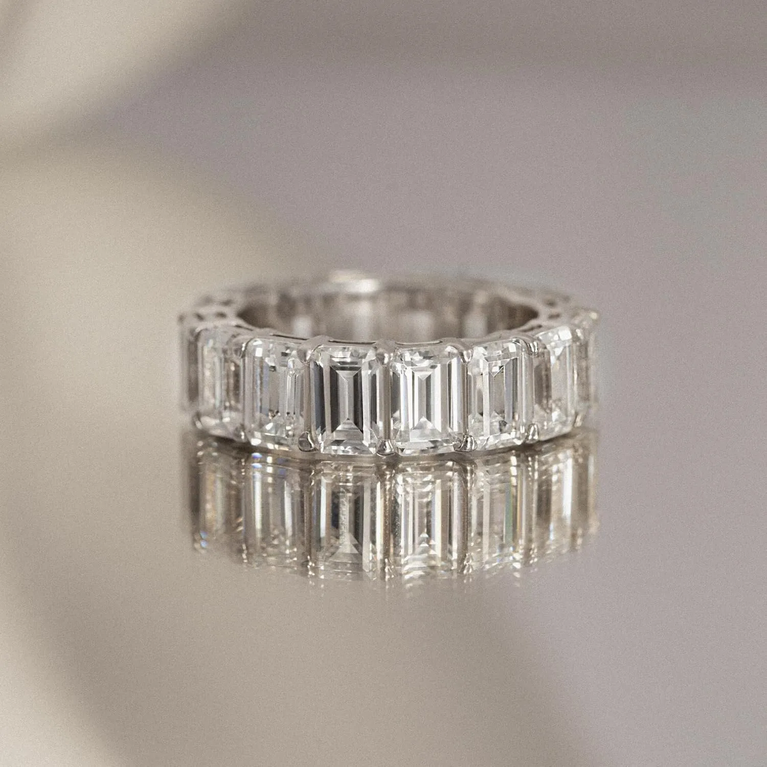 Marilyn Monroe Eternity Ring For Women 14K Yellow Gold, Rose Gold, Platinum Plated 925 Sterling Silver Infinity Band | 10.30 Carats Emerald Cut Cubic Zirconia CZ Diamond Stimulant