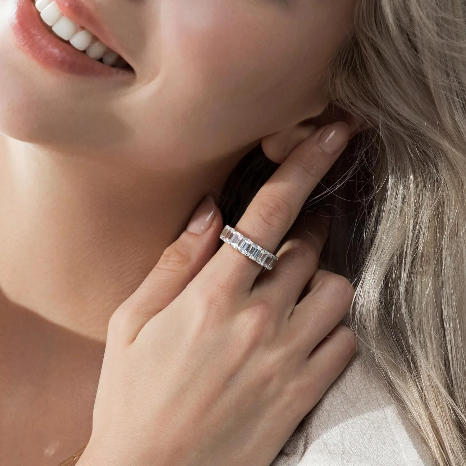 Marilyn Monroe Eternity Ring For Women 14K Yellow Gold, Rose Gold, Platinum Plated 925 Sterling Silver Infinity Band | 10.30 Carats Emerald Cut Cubic Zirconia CZ Diamond Stimulant