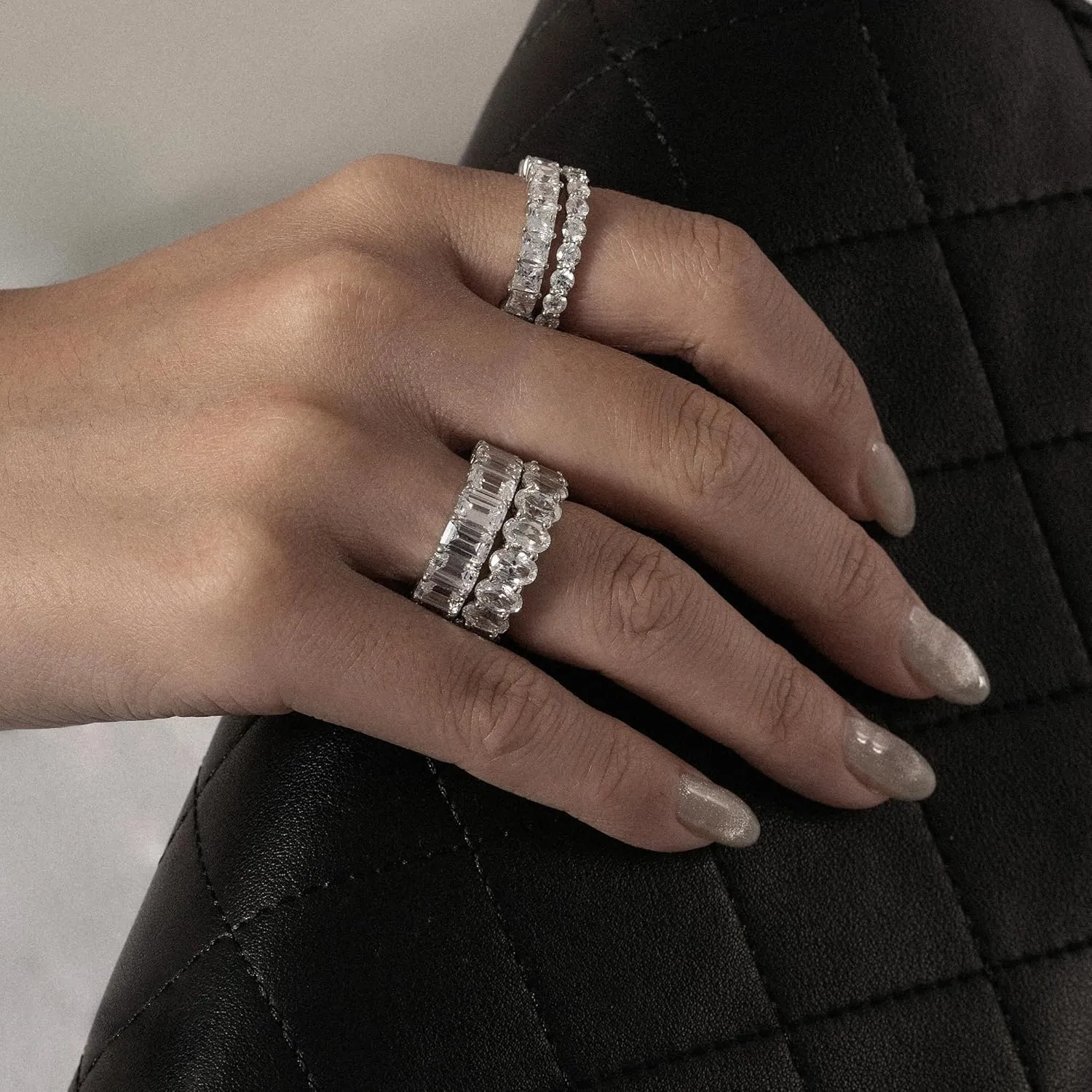 Marilyn Monroe Eternity Ring For Women 14K Yellow Gold, Rose Gold, Platinum Plated 925 Sterling Silver Infinity Band | 10.30 Carats Emerald Cut Cubic Zirconia CZ Diamond Stimulant
