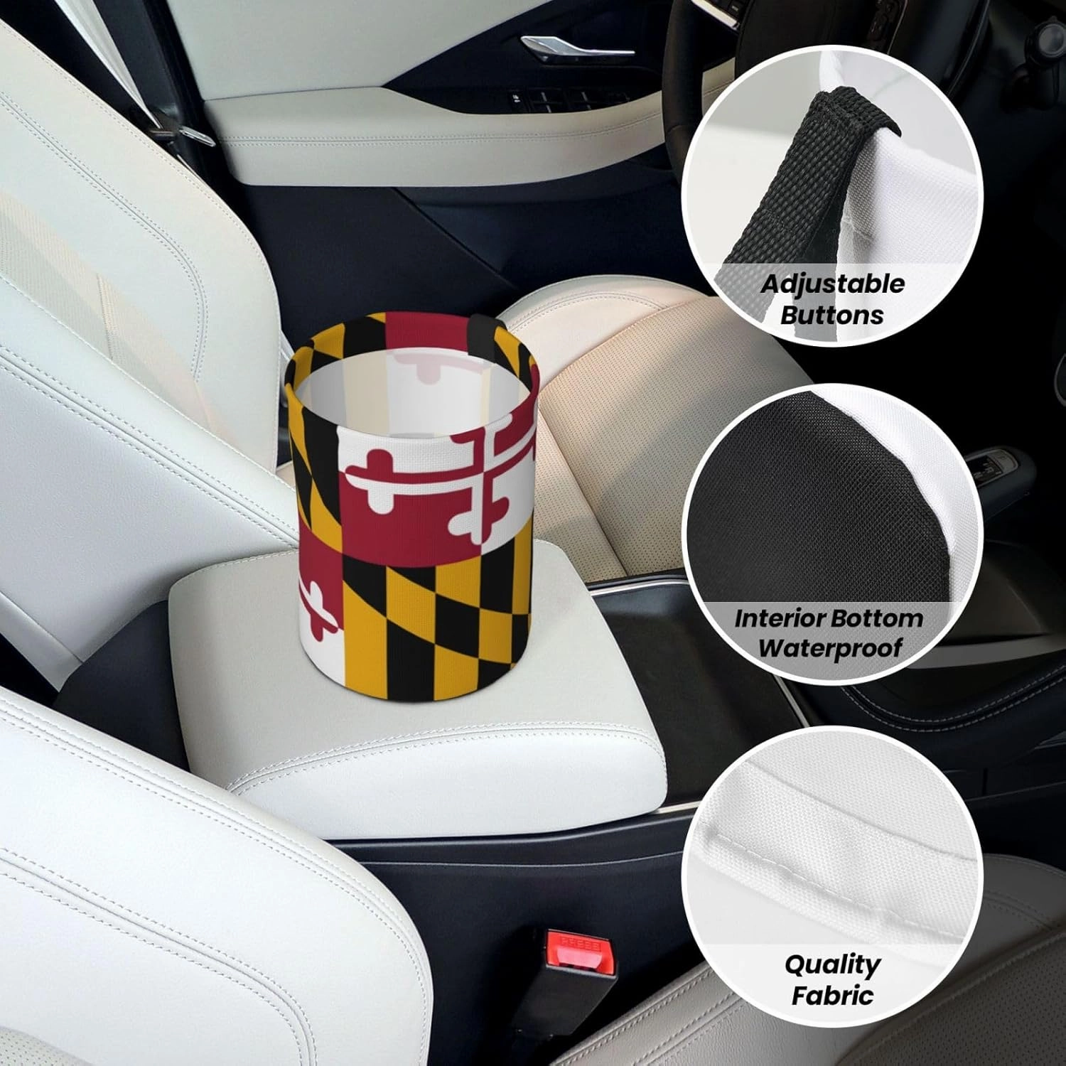 Maryland State Flag Car Trash Can Bag Hanging Storage Pockets Leak-Proof Organizer for Camping and Adventures