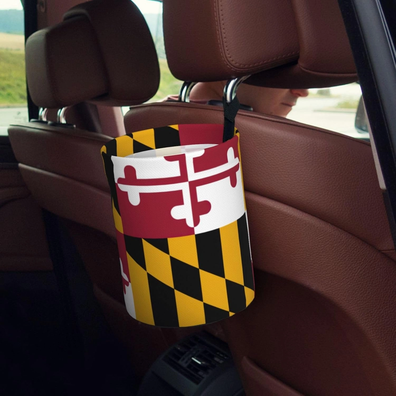 Maryland State Flag Car Trash Can Bag Hanging Storage Pockets Leak-Proof Organizer for Camping and Adventures