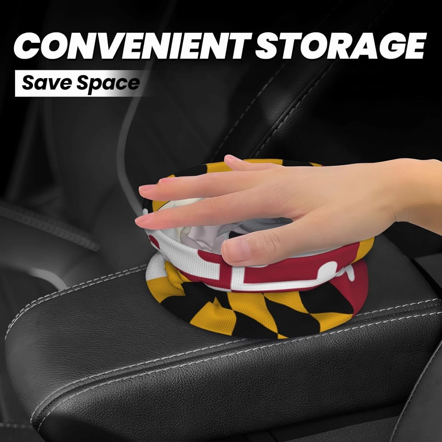 Maryland State Flag Car Trash Can Bag Hanging Storage Pockets Leak-Proof Organizer for Camping and Adventures