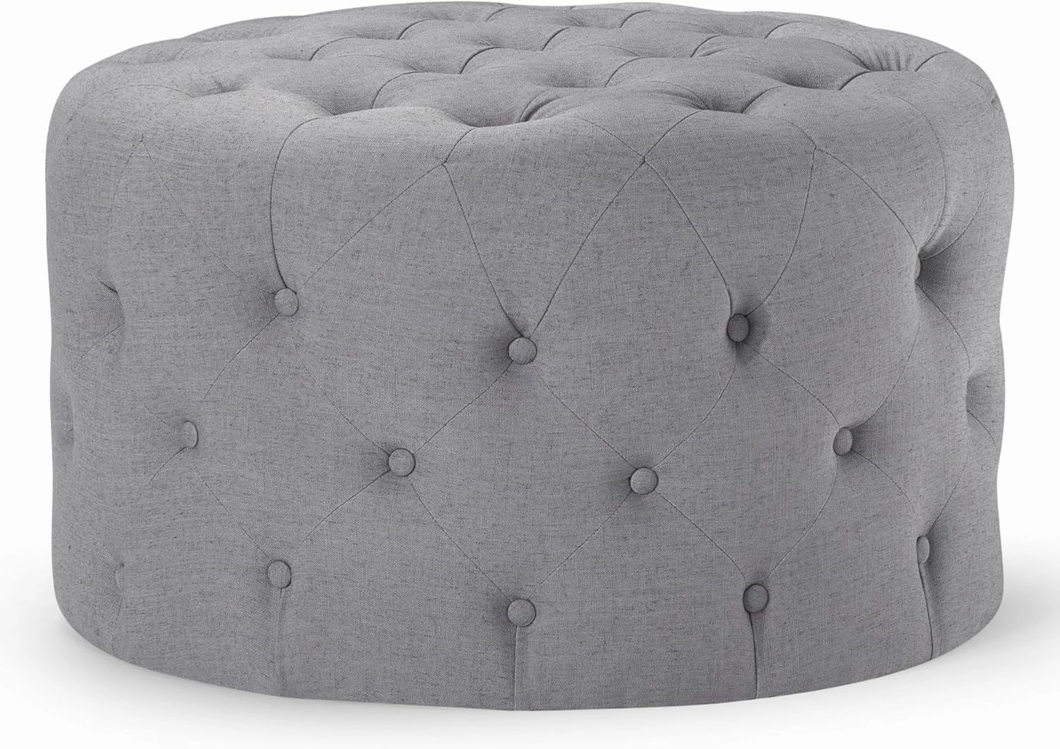 Maven Lane Marcy Traditional Large Round Ottoman, Cushioned Footrest for Living Room Couch, Chair, or Dorm Room in Rustic Slate Fabric Upholstery