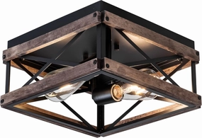 Mayful Black Flush Mount Ceiling Light, 2-Light Rustic Farmhouse Fixture with Metal & Wood Frame, Dimmable Close-to-Ceiling Lighting for Kitchen Bedroom Living Room Hallway Entryway