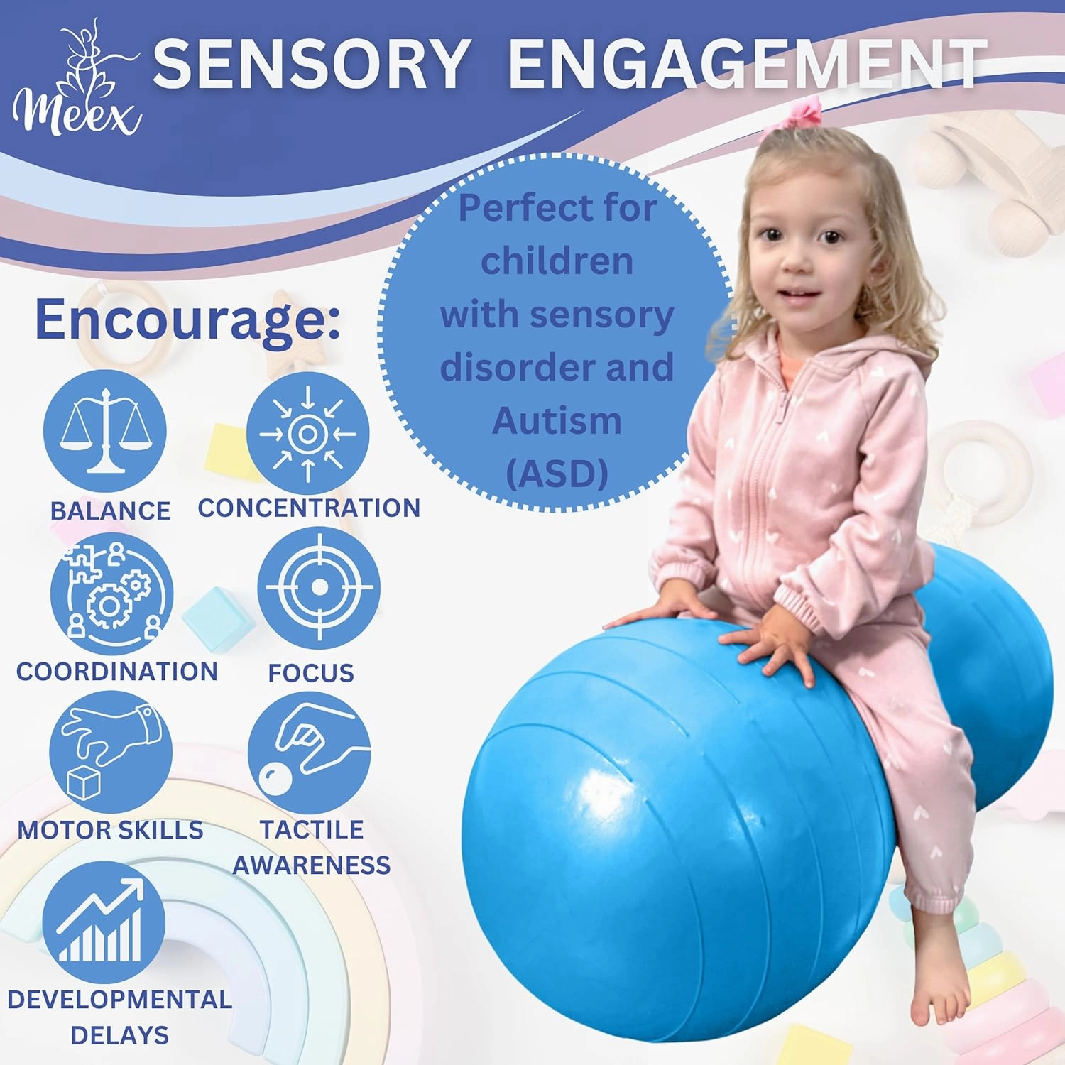 Meex Sensory Peanut Ball for Kids Therapy and Exercise - Enhance Balance, Motor Skills and Physical Therapy Calming Development with Our Yoga Ball - Flexible Seating for Autistic Children