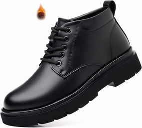 Men's Genuine Leather Lace Up Platform Ankle Boots Luxury Round Toe Heightening Soft Bottom Business Dress Oxfords Anti-slip Waterproof Work Boots