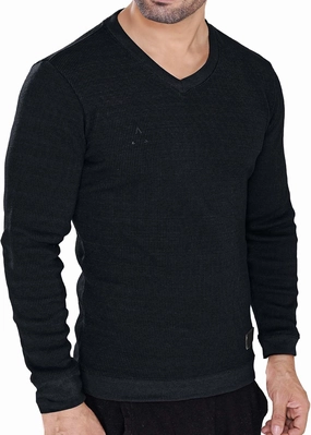 Men's Long Sleeve Waffle Thermal Shirt Top, Knitted Sweater, Sweatshirt for Men