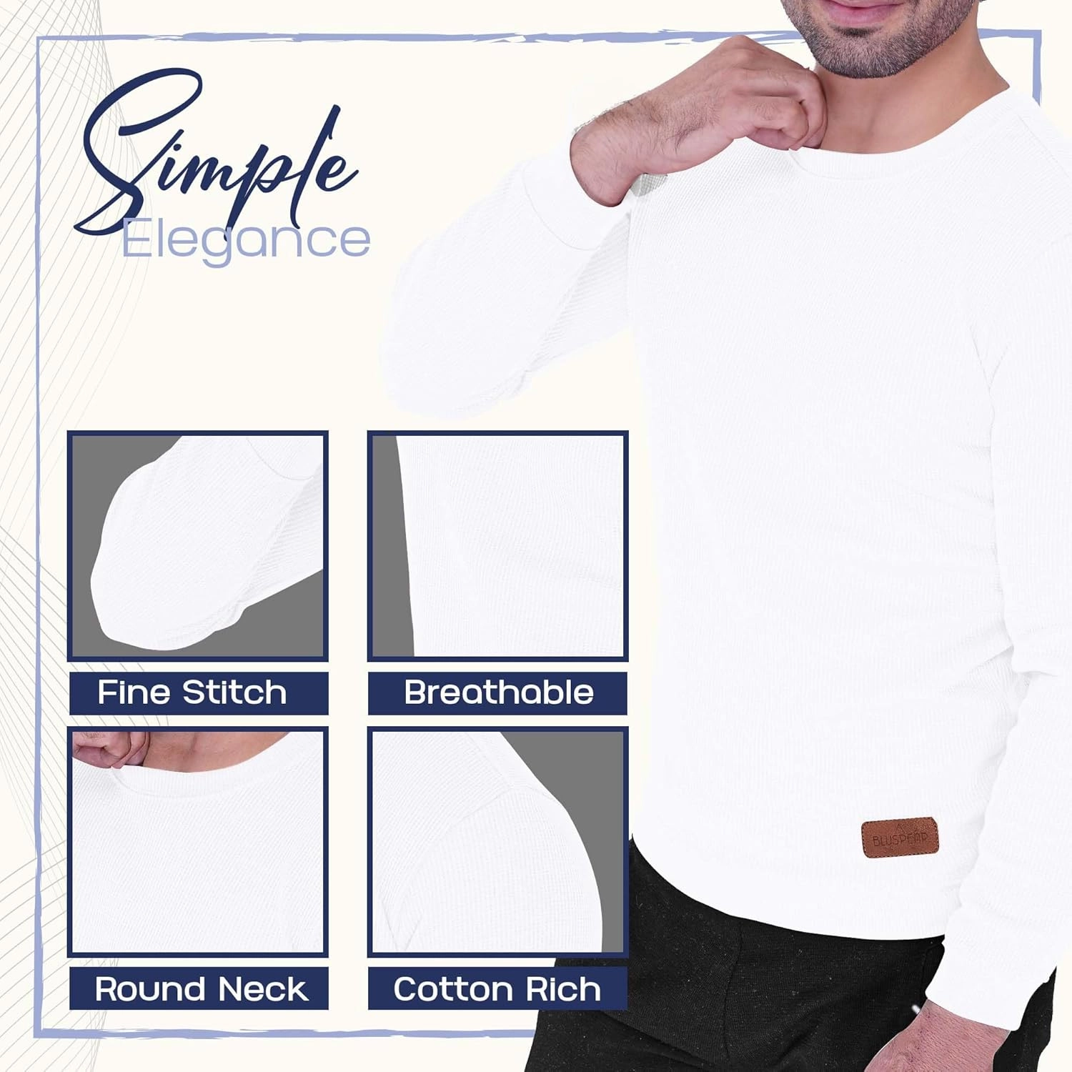 Men's Long Sleeve Waffle Thermal Shirt Top, Knitted Sweater, Sweatshirt for Men