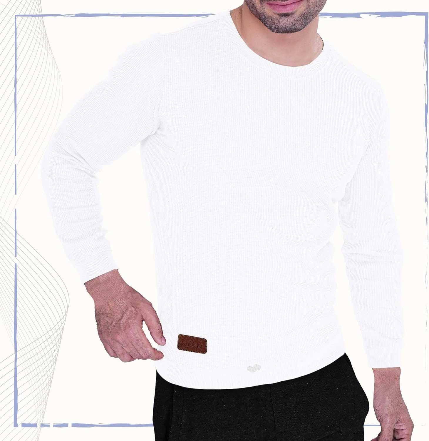 Men's Long Sleeve Waffle Thermal Shirt Top, Knitted Sweater, Sweatshirt for Men