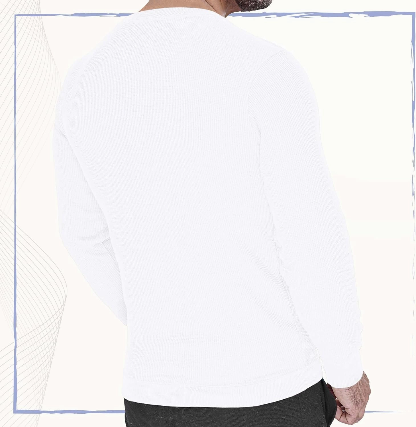 Men's Long Sleeve Waffle Thermal Shirt Top, Knitted Sweater, Sweatshirt for Men