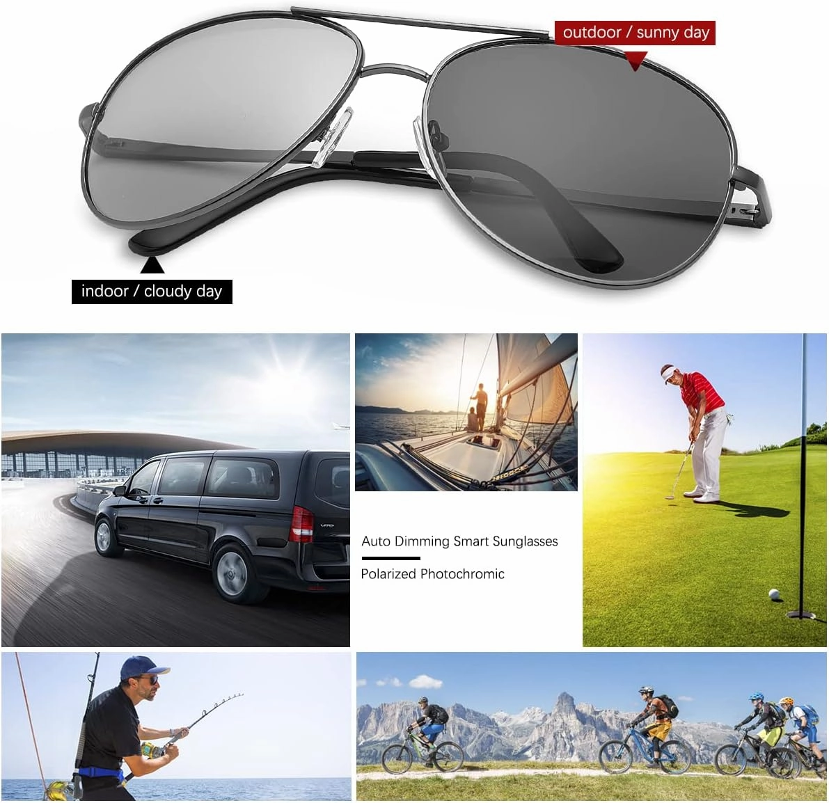 Men's Photochromic Polarized Sunglasses Al-Mg Metal Frame Sports Driving Glasses UV400 Protection Anti Glare Eyewear