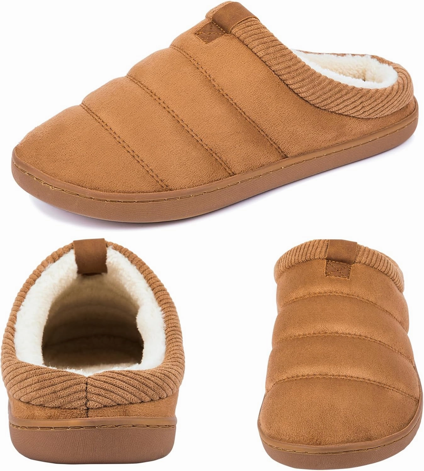 Men's Warm Memory Foam Slippers Suede Plush Shearling Lined Slip on Indoor Outdoor Clog House Shoes