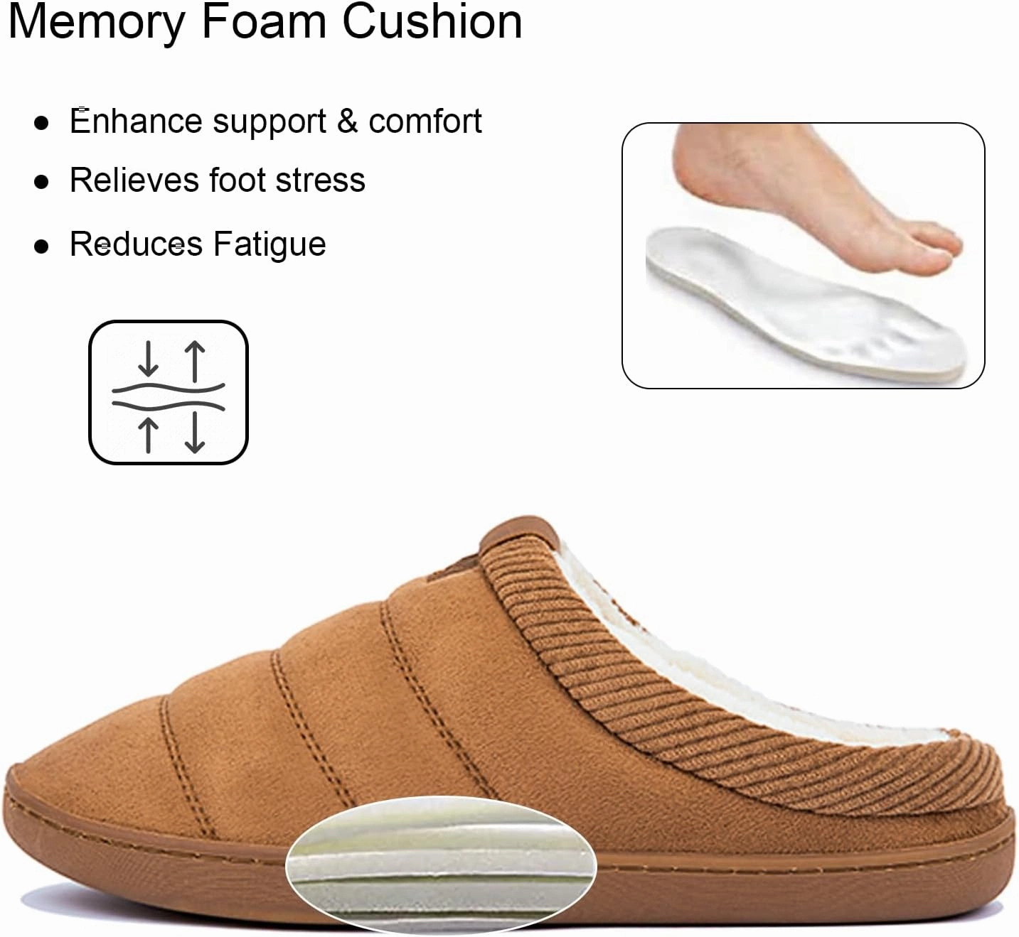 Men's Warm Memory Foam Slippers Suede Plush Shearling Lined Slip on Indoor Outdoor Clog House Shoes