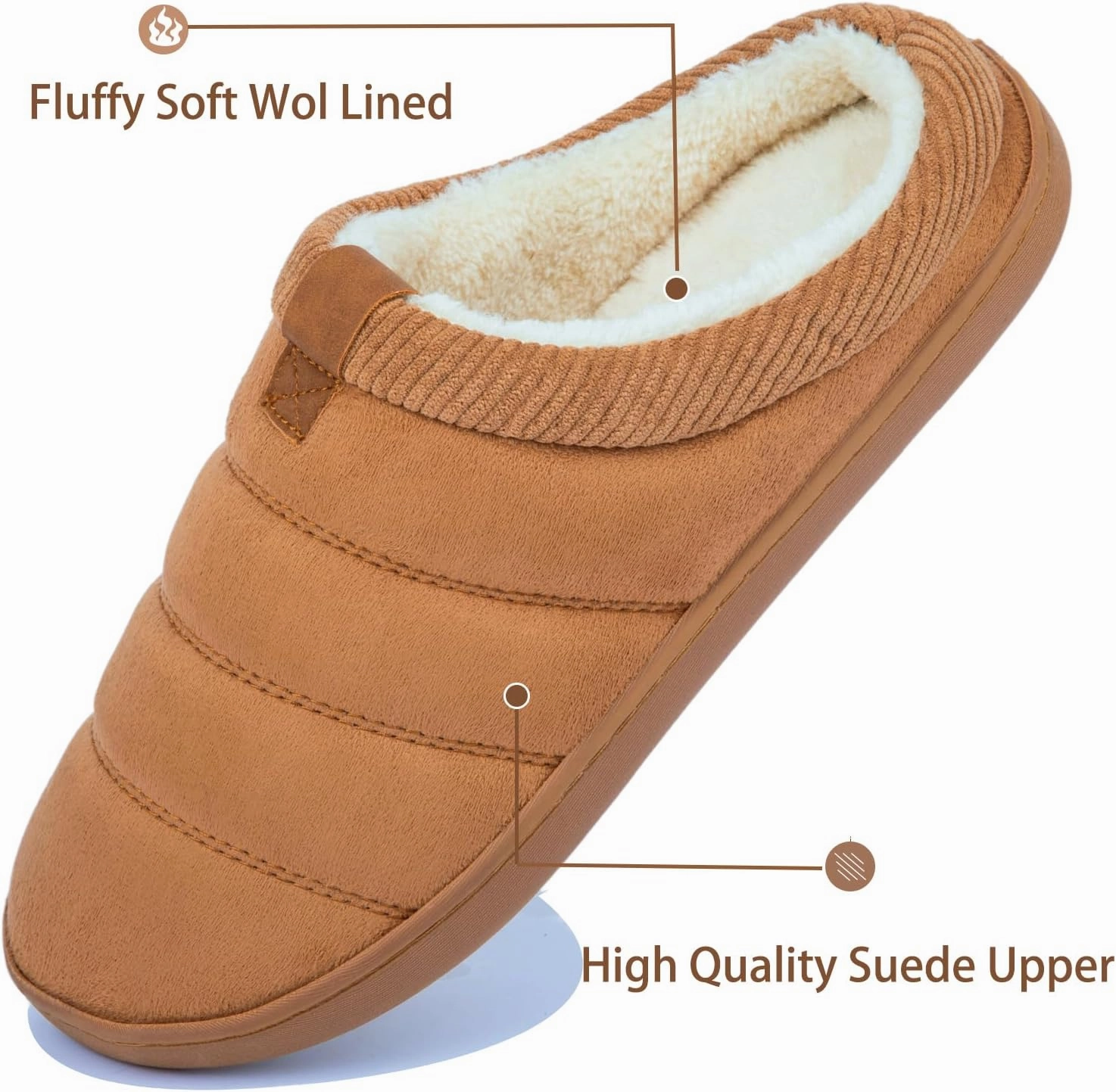 Men's Warm Memory Foam Slippers Suede Plush Shearling Lined Slip on Indoor Outdoor Clog House Shoes