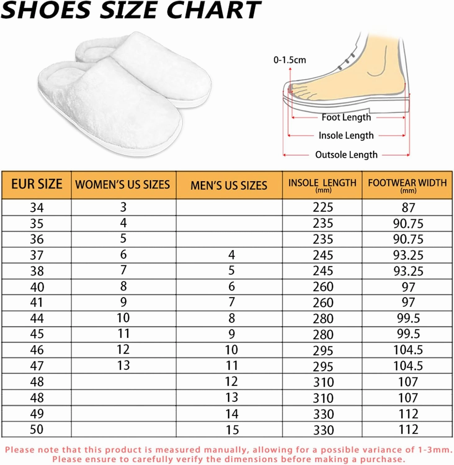 Men's Women's Plush Slippers, Flannel Warm Soft Cozy Slippers, House Bedroom Indoor/Outdoor Warm Shoes, Size 3-15