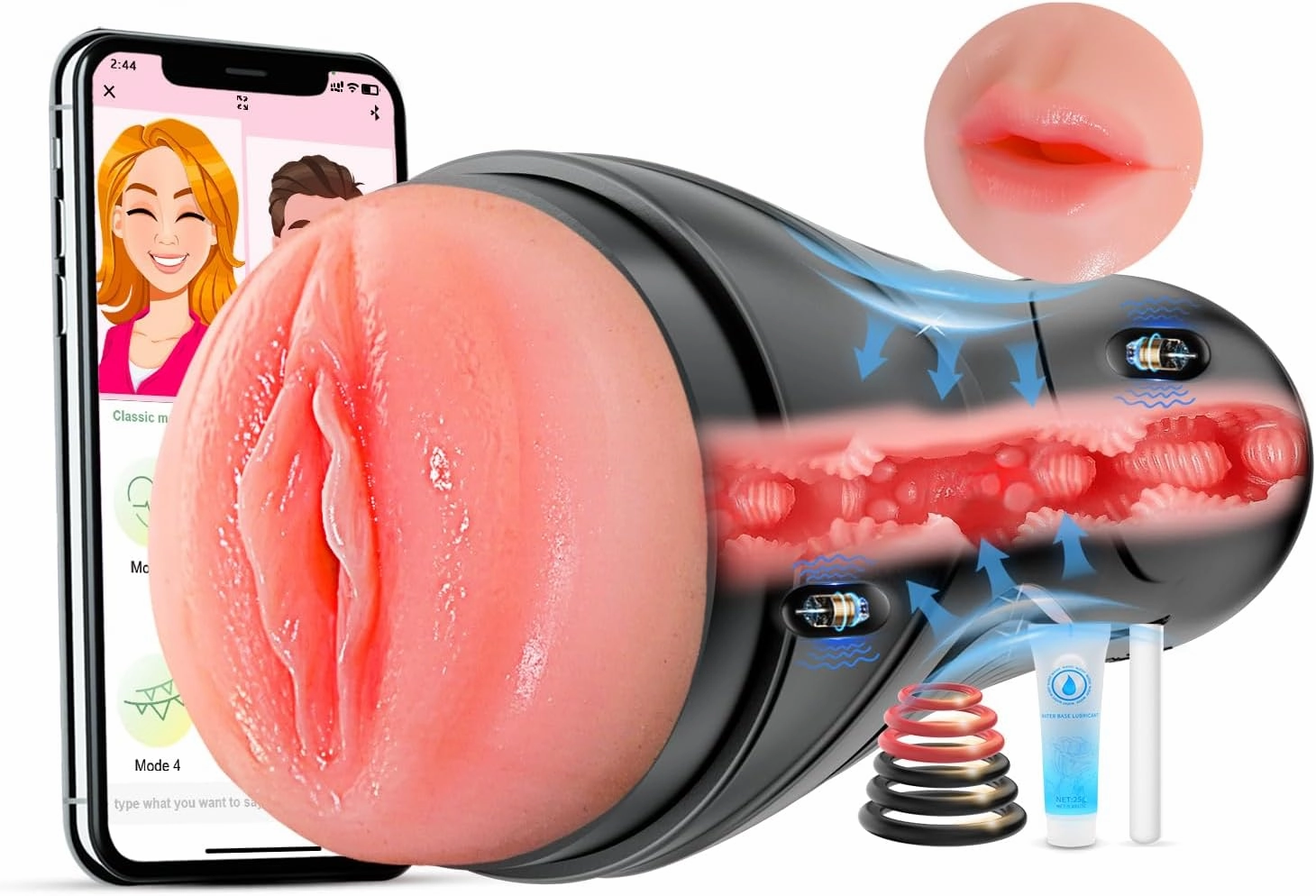 Men Sex Toy Male Masturbator - Vibrating Pocket Pussy, App Control Squeezable Masturbation Sex Toys for Men, Male Vibrator Stroker with 9 Vibrations, Plump Fleshy Vagina Blowjob Adult Sex Toys