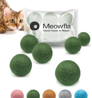 MEOWFIA Wool Ball Toys - 6-Pack of Safe for Cats and Small Dogs Balls - 2 Inch Felted Wool Cat Toy and Dog Toy - Perfect with Cat Cave - Silent - Mini Tennis Balls - (2in/Green)